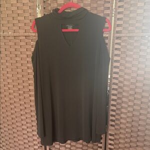 eva varro Black Sleeveless Mock-Neck Tunic with Front Keyhole (XL)